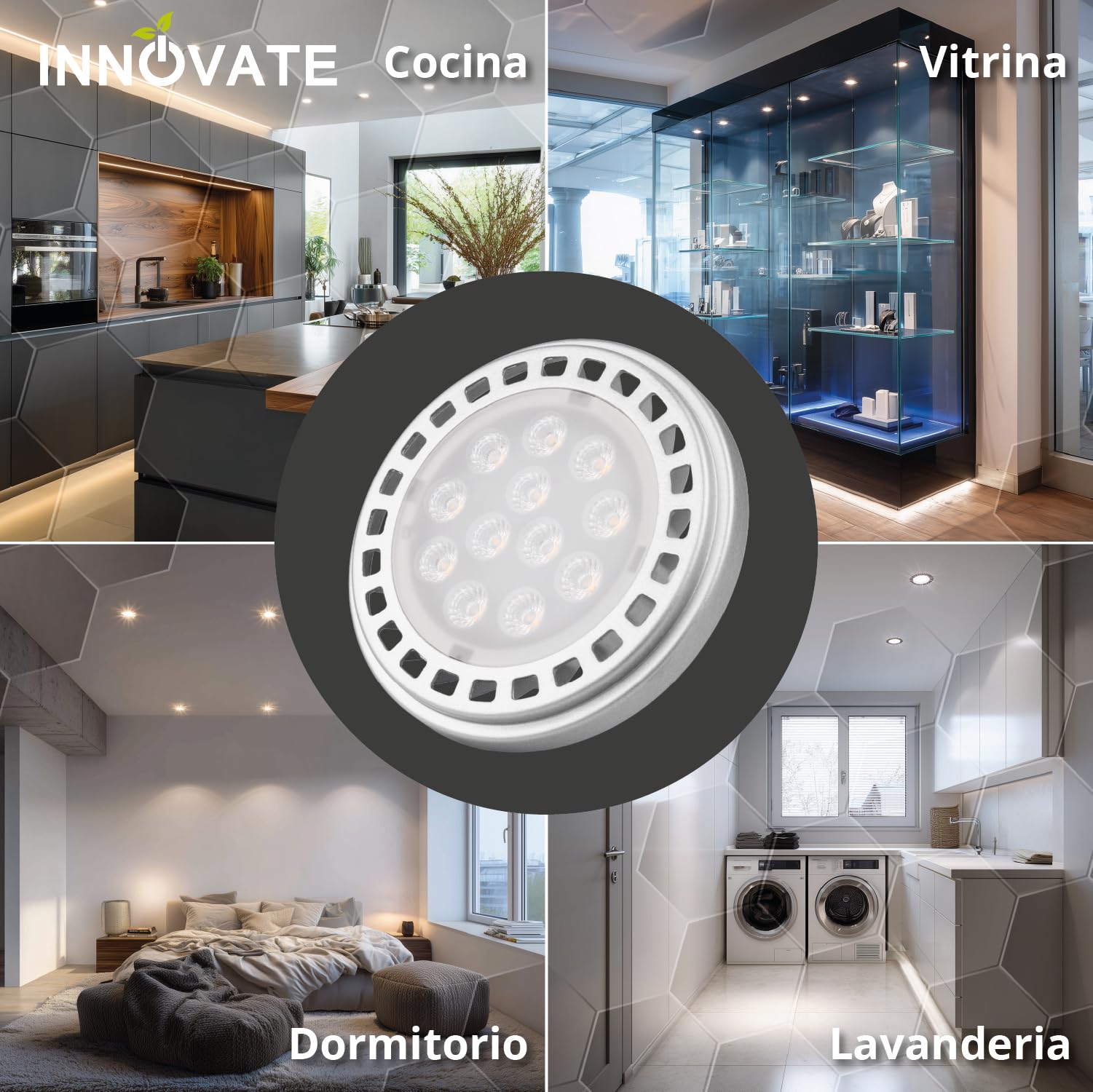 INNOVATE Focos LED interior techo Regulable [ES111 QRB111 GU10 12W 60°] Bombilla LED GU10 regulable equivalente 100 W I Ojos de buey oficina baño dormitorio I Iluminacion interior Luz ambiente (8) | QRB11 QRB111 - Foco led (60°, 100 W, para interiores)