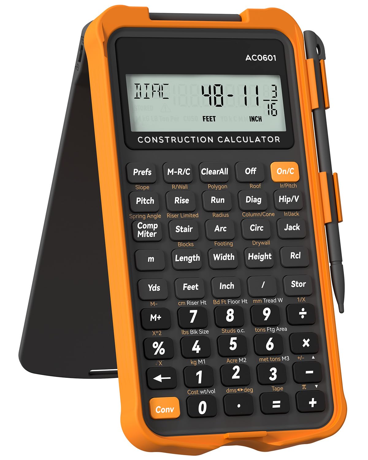 Calculadora de construcción con tableta de escritura industrial y científica ROATEE calculadora de ingeniería para contratistas, calculadoras de bolsillo de pies-pulgadas-fracción de hormigón para
