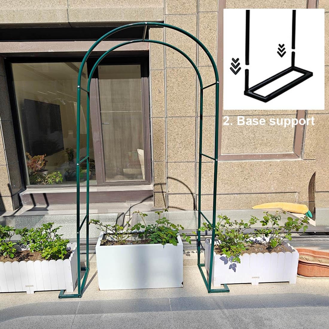 Generisch Rosenbögen Metall Torbogen Garten,Gartenbogen für Kletterpflanzen,Outdoor Rankhilfe Rankgitter Rankbogen Hochzeitsbogen mit Sockel Breit 1.4m,1.8m,2.4m,3.0m,3.5m(Grün,L300xW40xH220cm)