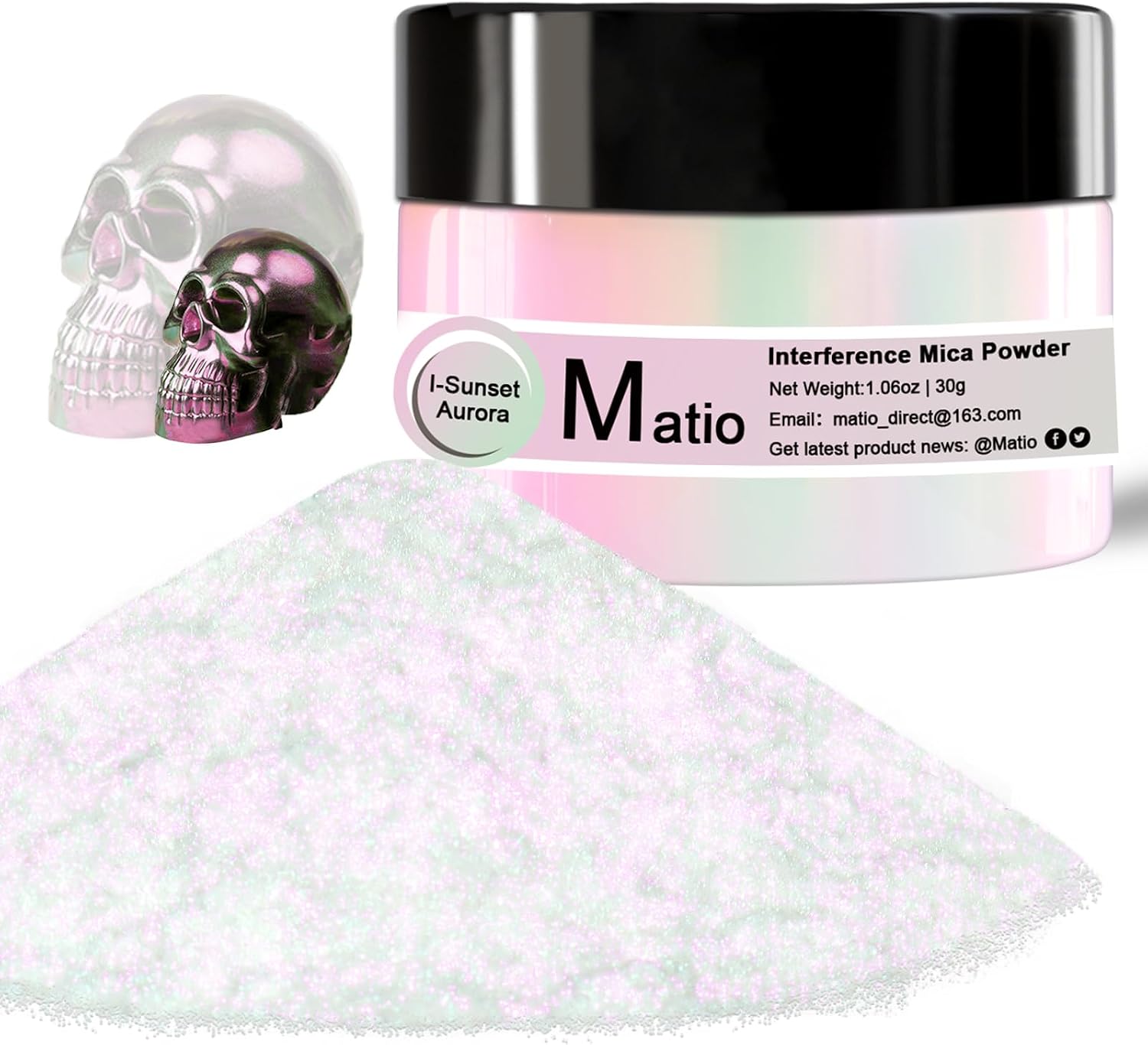 Matio Interference Mica Powder, 1.06oz/ 30g Sunset Aurora Chrome Powder, Pearlescent Effect Color Shift Pigment for Epoxy Resin, Makeup Shimmer, Nail Polish,Soap Dye,Candle Making,Paint,Slime