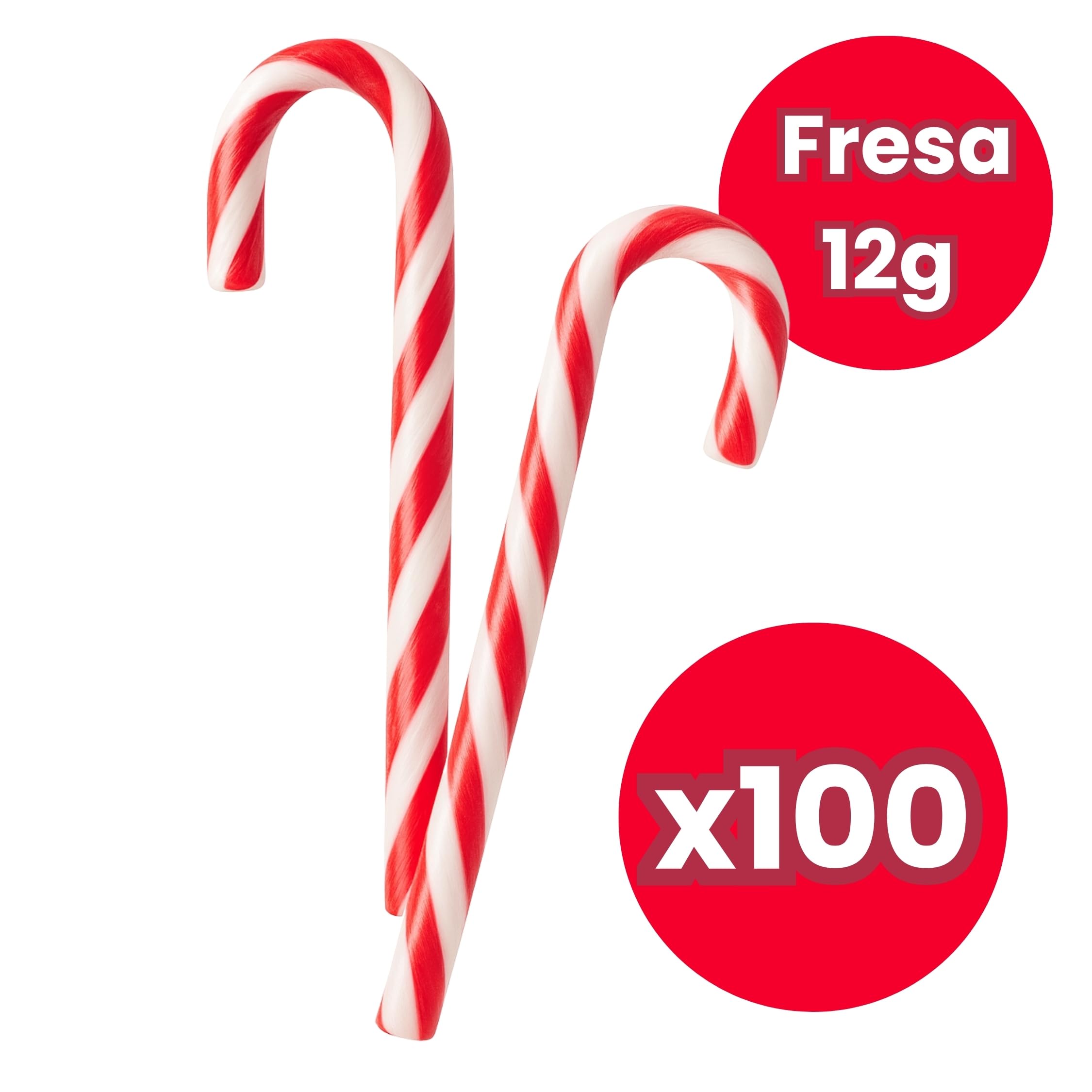 Candy Cane Bastones Navideños 100 uds x 12 g Sabor Fresa y Multicolor Dulces de Navidad