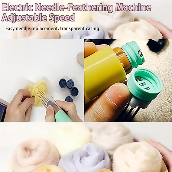 Electric Felting Needle Machine Kit, Electric Wool Felting Tool, 1-7 Needles Speed Adjustable Wool Felting Tool with 2cm Stroke & Transparent Shell, Efficient DIY Wool Sculpting