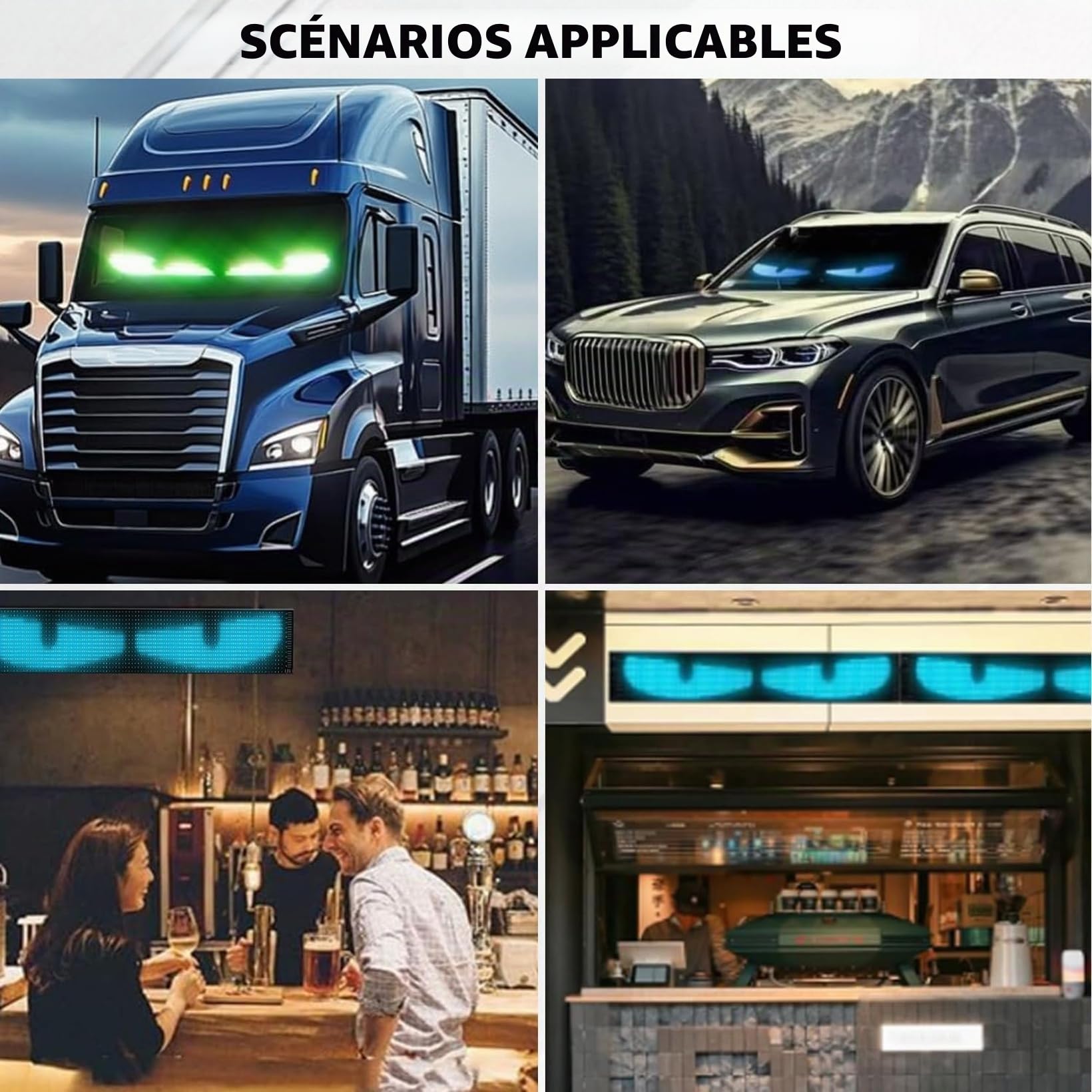 Lot de 2 Yeux LED pour Voiture - 10,2 x 34,8 cm - Yeux LED pour Camion - Programmables - avec contrôle par Application et télécommande pour Texte de Voiture et Camion (Pixels 20 x 64)
