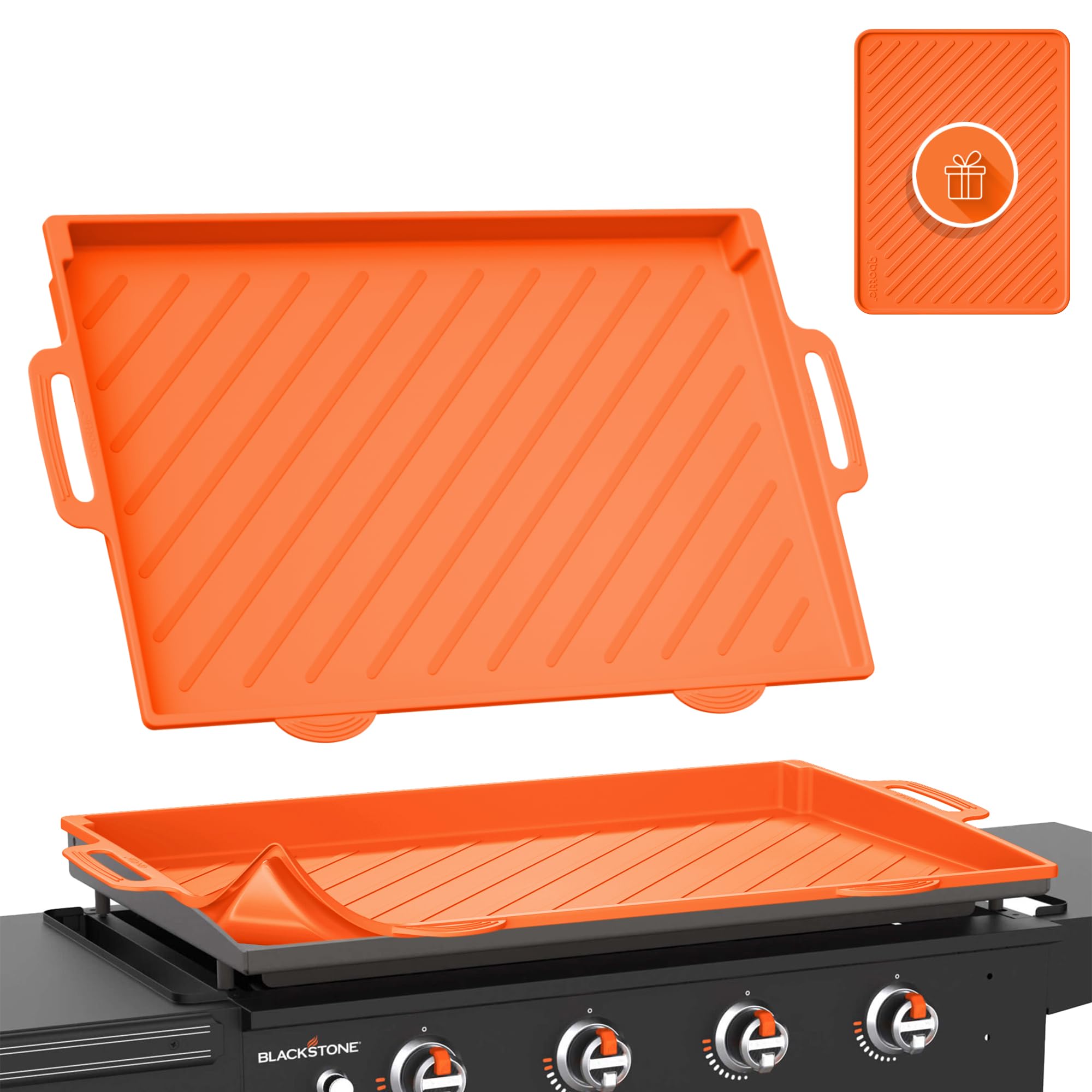 ⭐ PREMIUM Silicone Griddle Mat Cover for Blackstone Grill - 36 Inch Full-Edge Protective Cover - Heavy Duty Food Grade Grill Buddy Mat - All Season 36"/28" Blackstone Griddle Accessories - ORANGE