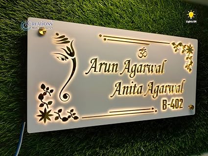 iCreations Custom Acrylic Nameplate with LED Lights for Home Entrance (8 x 16 Inch)