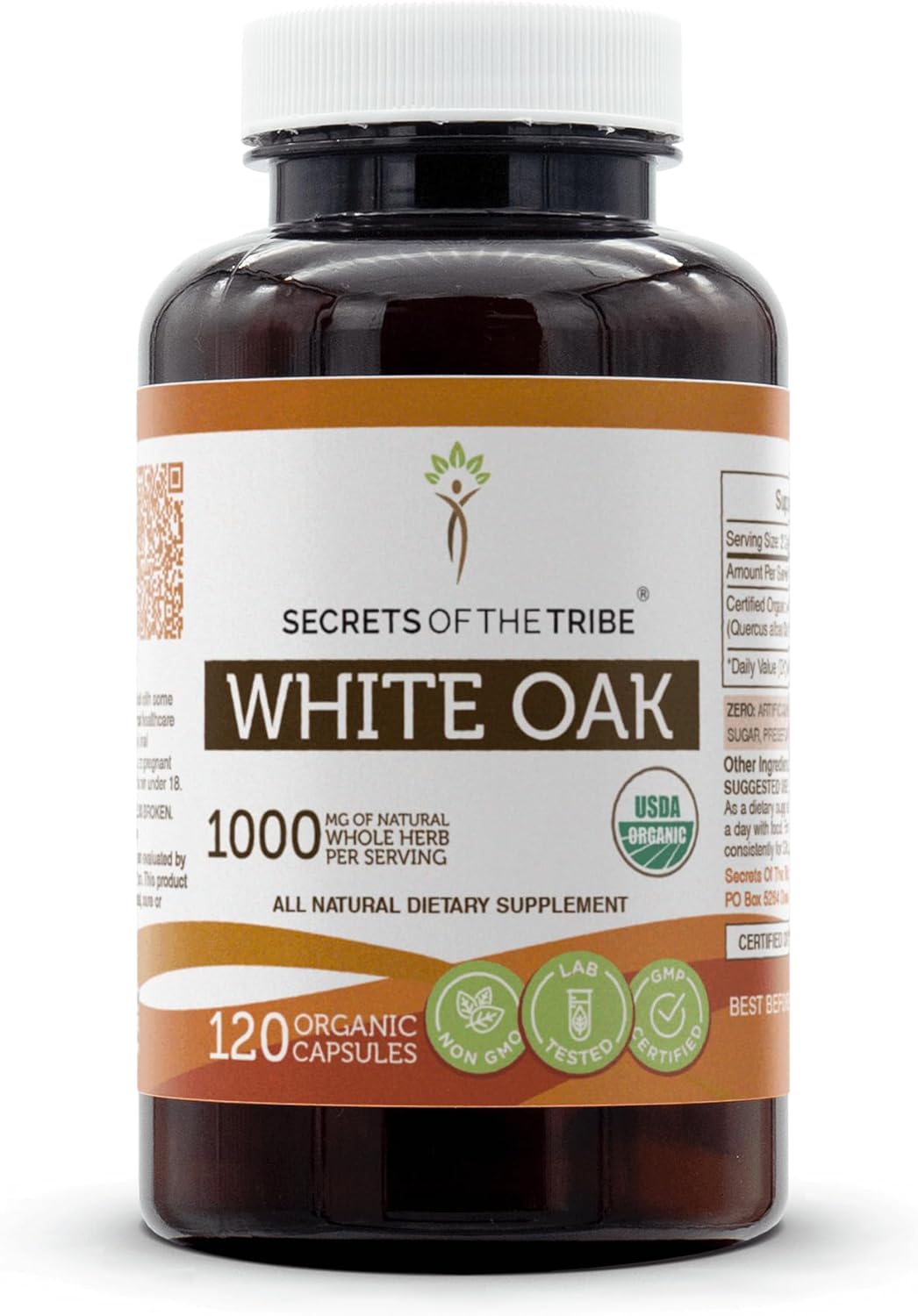 Secrets of the Tribe White Oak USDA Organic 60 Capsules | High-Potency Herbal Capsules | Made with Organic Vegetarian Capsules and Organic White Oak (Quercus alba) Dried Bark (60 Capsules)