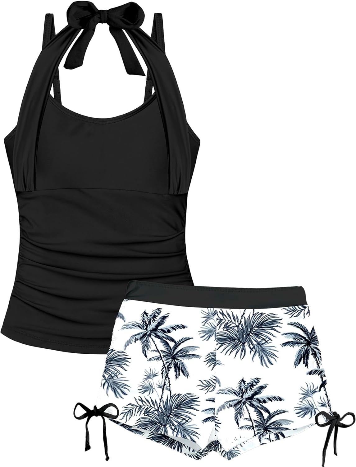 Yimoon Girls Swimsuit Teens Tankini Swimsuits 2 Piece Halterneck Tropical Bathing Suit Cute Swimwear for 9-16Y