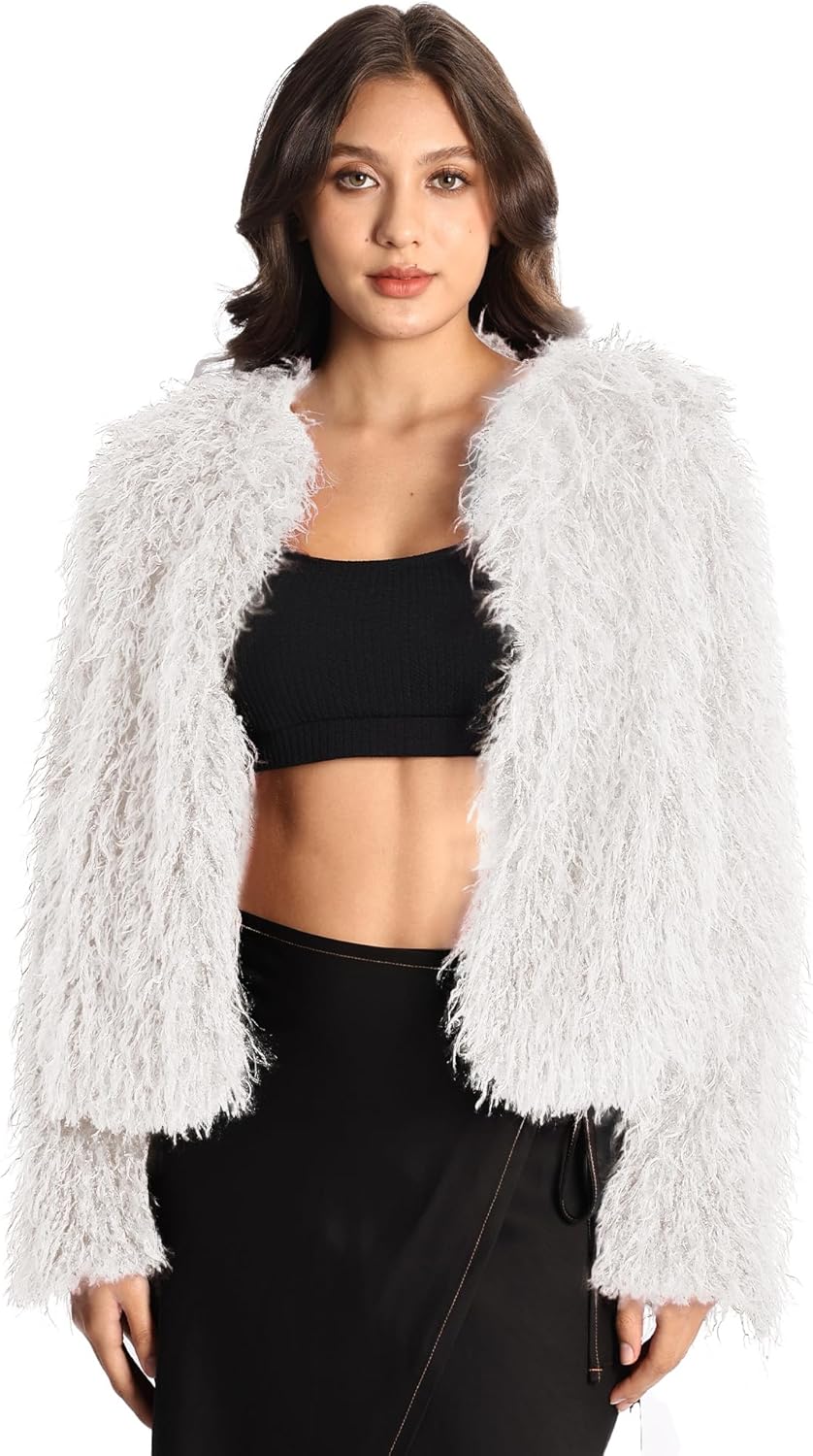 Women's Faux Fur Coat Fluffy Long Sleeve Vintage Shaggy Warm Jacket