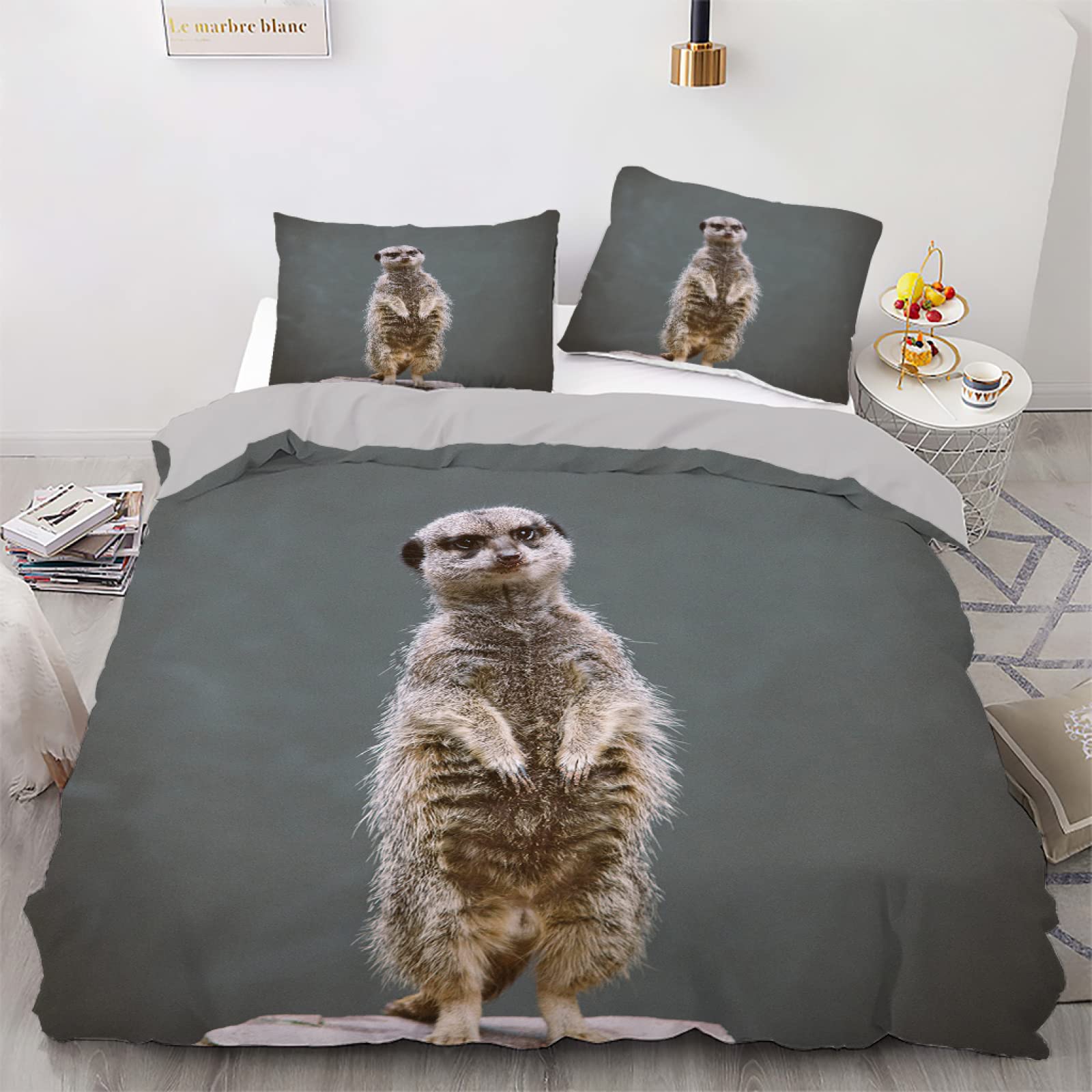 Parure de lit king size grise en fibre superfine avec 2 taies d'oreiller