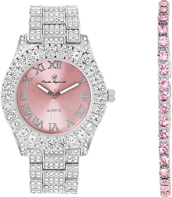 Charles Raymond Women's Big Rocks Bezel Colored Dial with Roman Numerals Fully Iced Out Watch - ST10327LA
