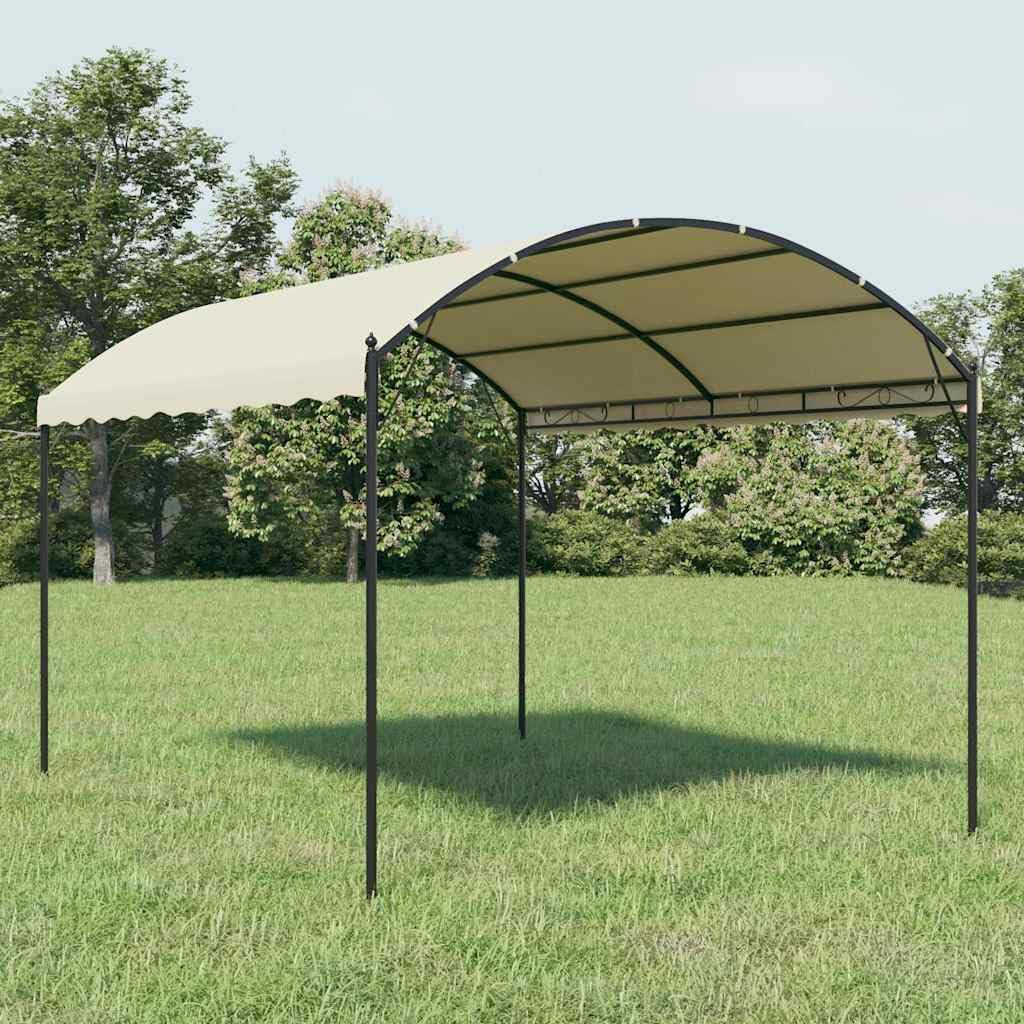 Gazebo in tessuto color crema con struttura in acciaio e tettuccio in