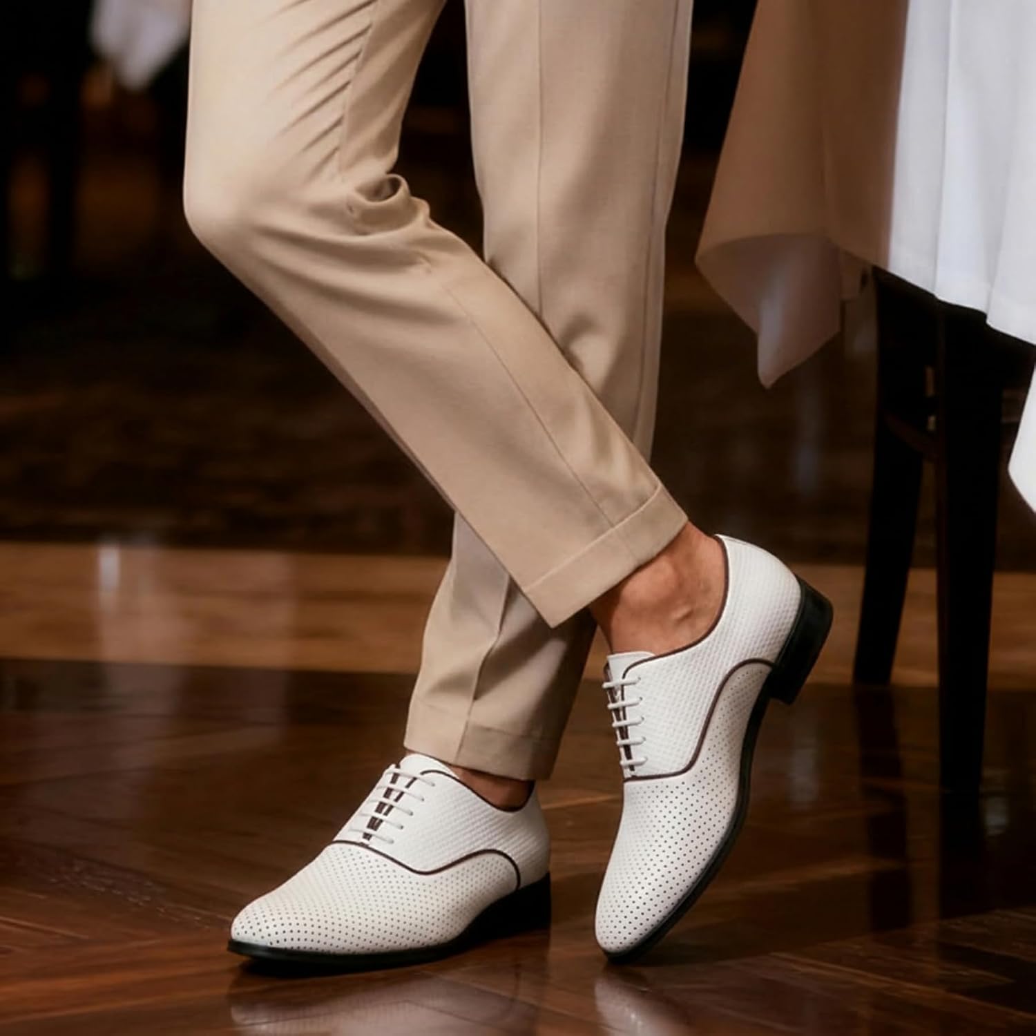 AUSTIN MILL Men's Oxford Dress Shoes Breathable Perforated Leather Mesh Lace Up Shoe for Business Casual Formal Office Wedding