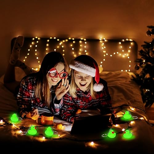 Miniatura 3 de Deekin 180 llaveros de goma que brillan en la oscuridad, llaveros de patos de goma lindos con luces 3D para baby shower, recuerdos de fiesta,