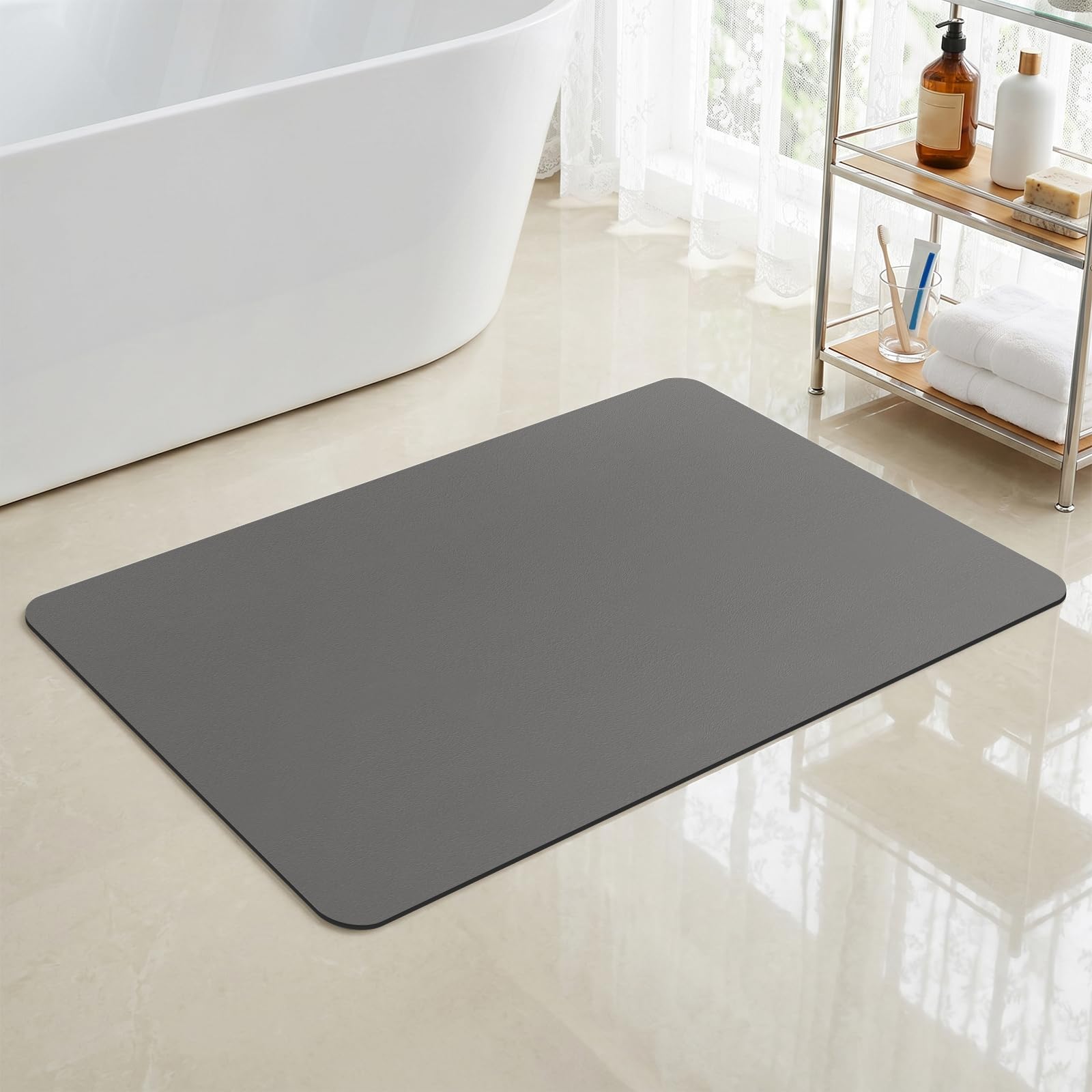 LIMNUO Alfombra de Baño, Tapete para Baño, Alfombras Absorbentes de Secado Rápido, Alfombras Antideslizantes y Antimoho para Tina, Inodoro y Ducha (Dark Grey, 60X120cm)