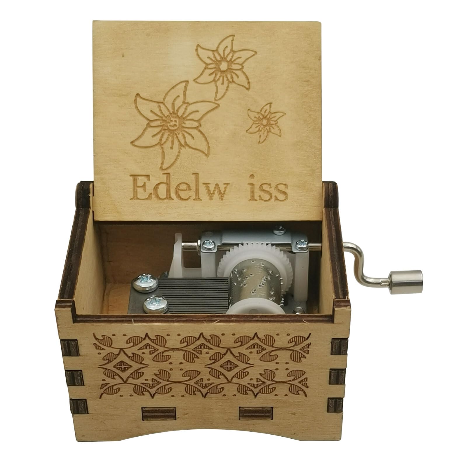 Edelweisses Hand Crank Music Box Laser Musical Box for Men Women Christmas gifts (Edelweisses)