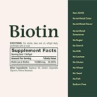 Vista 5 de Nature’s Bounty - Biotina de 10,000 mcg, fortalece la salud del cabello, la piel y las uñas, cápsulas blandas de liberación rápida, 180