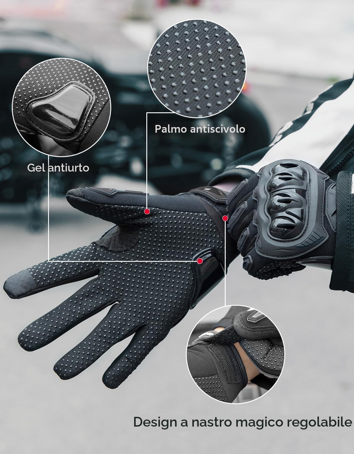 KEMIMOTO Guanti Moto Estivi, Guanti da Moto Uomo Donna, Guanti da Motociclismo Touchscreen con Protezione per Motociclo, Ciclismo, Campeggio, Outdoor e Attività Sportive