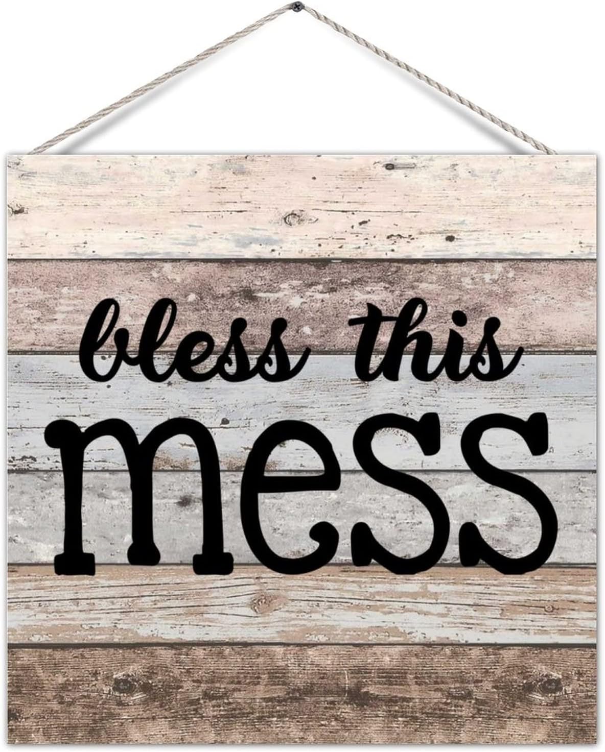 Countryside Wood Pallet Sign Plaque Bless This Mess Rustic Wooden Wall Pediment Wall Hanging Plaque Nostalgic Wood Wall Pediment for Patio Cabin Wall Hanging Decor 12x12in