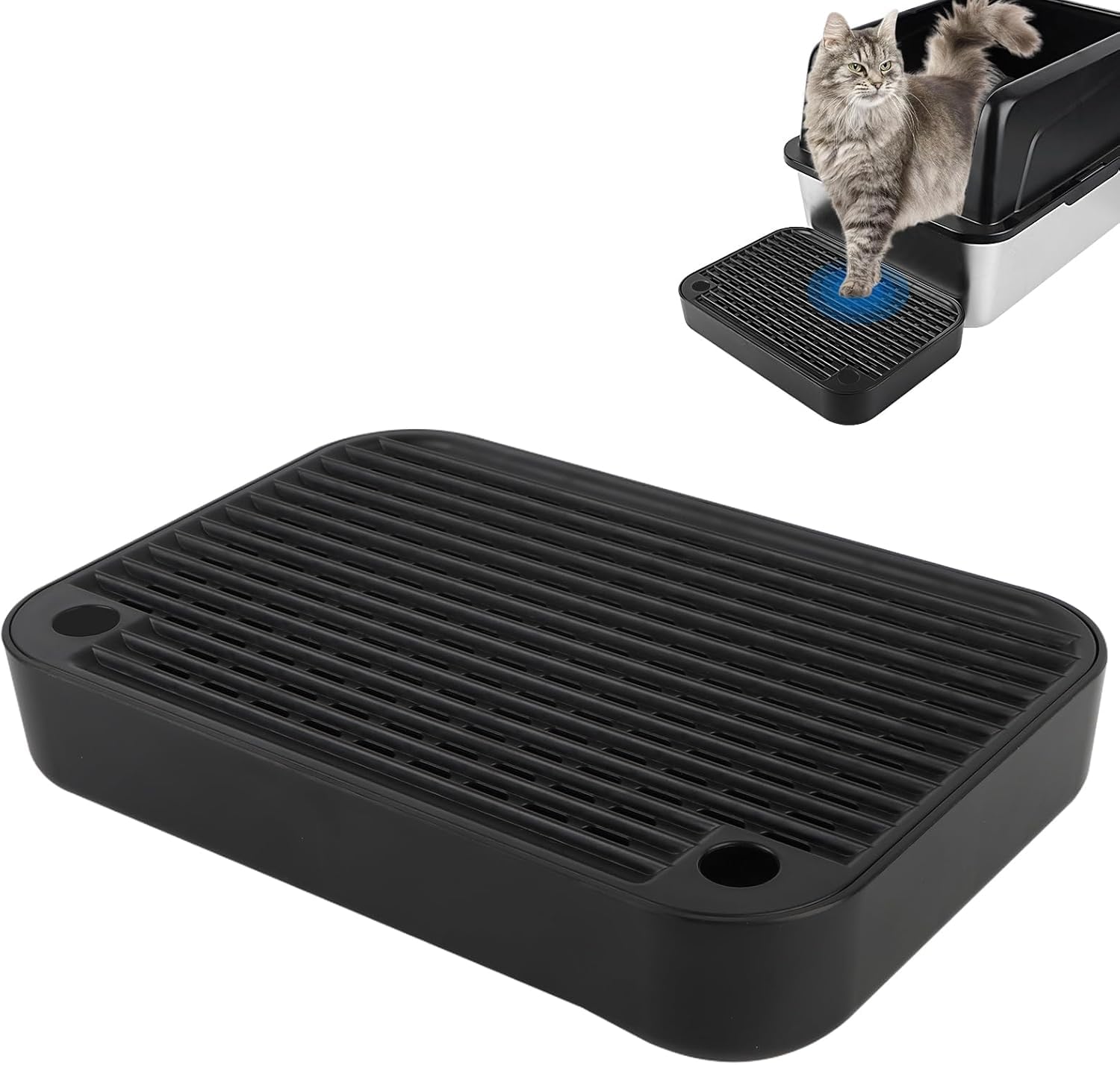 Kalolary Cat Litter Box Ramp with Filter Layer – Non-Slip Steps for Litter Box, Ideal for Small and Senior Cats, Litter Catcher Pedal, Durable, Easy to Clean (Black Flat)