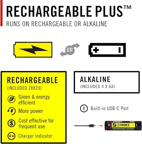 Miniatura 13 de Coast EAL10R Linterna de camping de emergencia recargable de 500 lúmenes con modo intermitente rojo, mosquetón, difusor, mango plegable, modo bajo