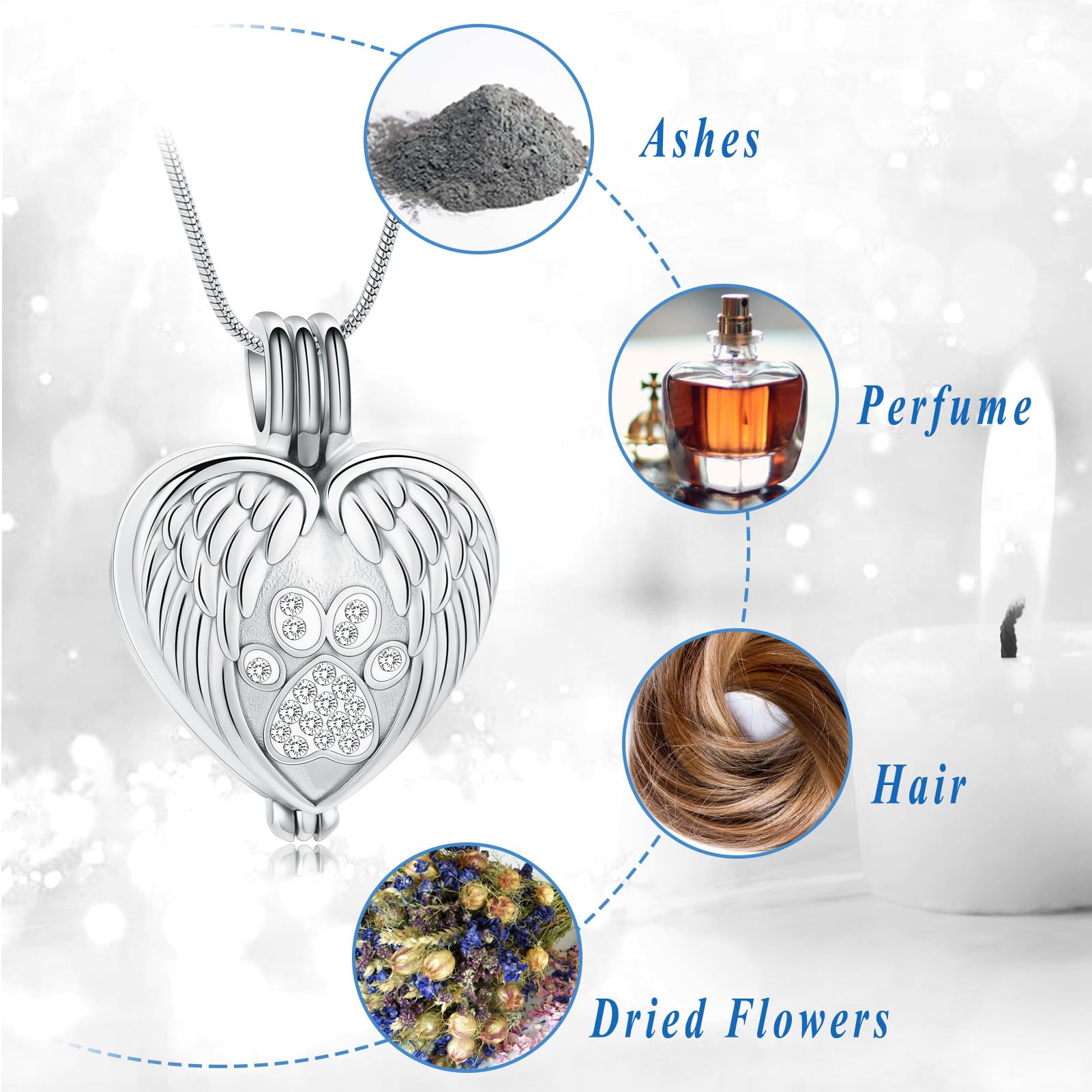 QGJNSGC Pet Cremation Jewelry for Ashes Heart Urn Necklaces Pawprint Cremation Keepsake Necklace for Pet/Dog's/Cat's Ashes Memorial Jewellery - Image 3