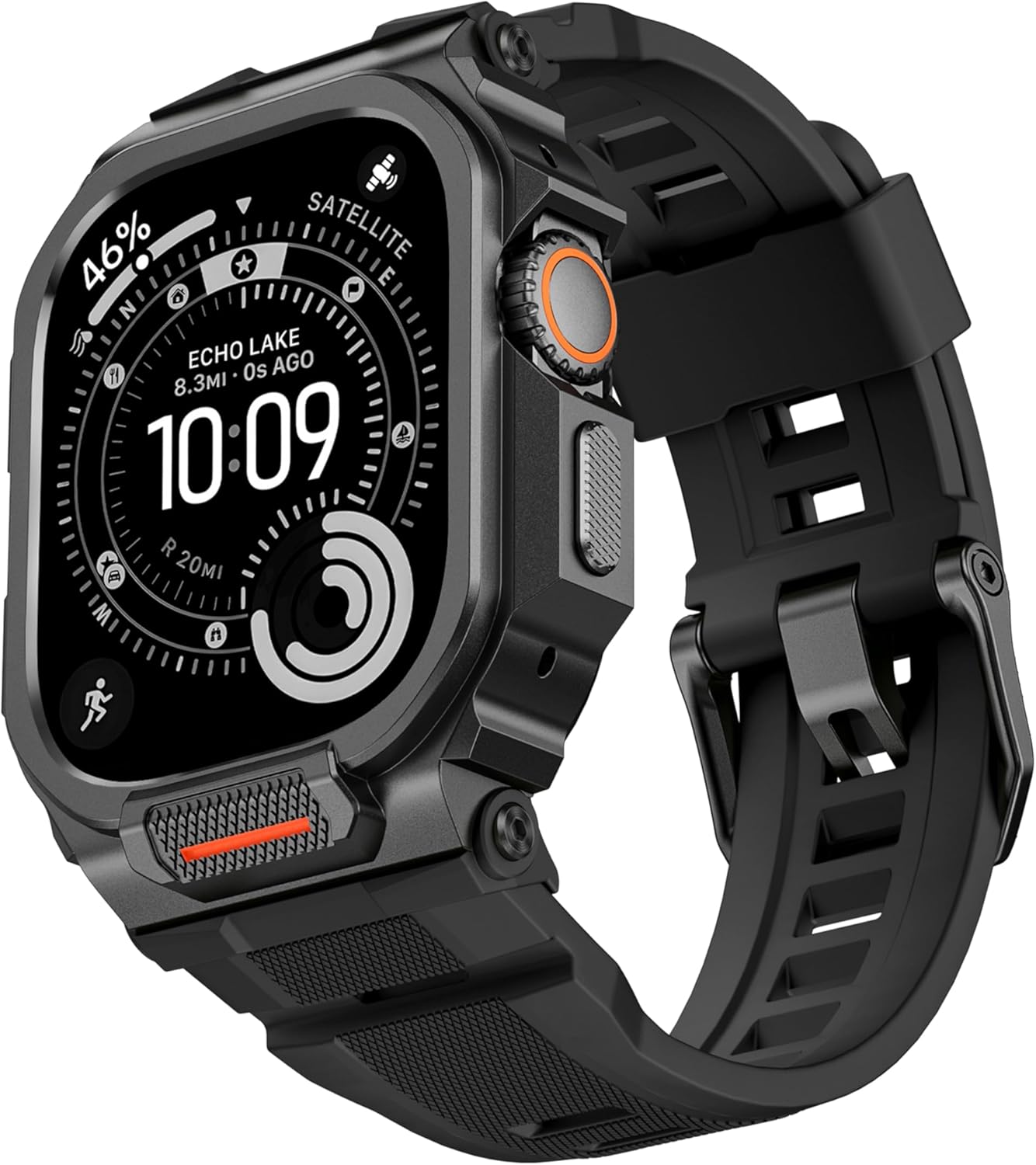 Rugged Metal Band Compatible with Apple Watch Ultra 3/2/1 Band 49mm, Shockproof & Scratch Resistant Bumper with Silicone Sport Band for iWatch (Black Black, 49mm - Ultra 3/Ultra 2/Ultra)