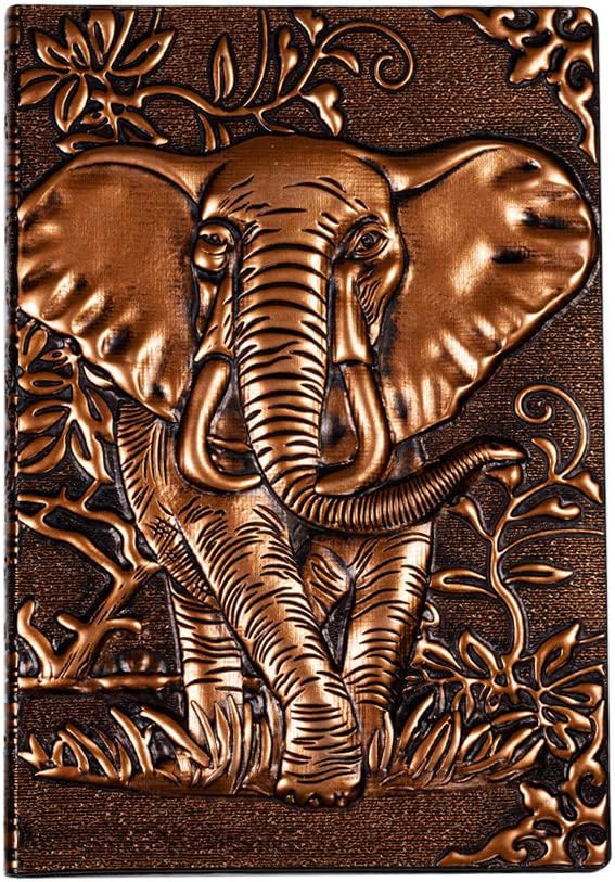 molshine A5 (5.5" x 8.3") Embossed Journals Vintage Notebook,Retro Bronze Diary,100 Sheets Paper,Hardcover Travel Notepad for Writing,Sketchbook,Gift,Decoration,Elephant(RedBronze) - Image 2
