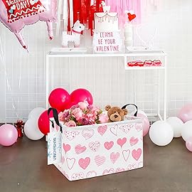 LANGYASHAN Rectangular Storage Bin Collapse Canvas Fabric Cartoon Storage Basket with Handles for Organizing Home Kitchen Boys and Girls Toys Office Closet Shelf Baskets (Rec Angel Heart)