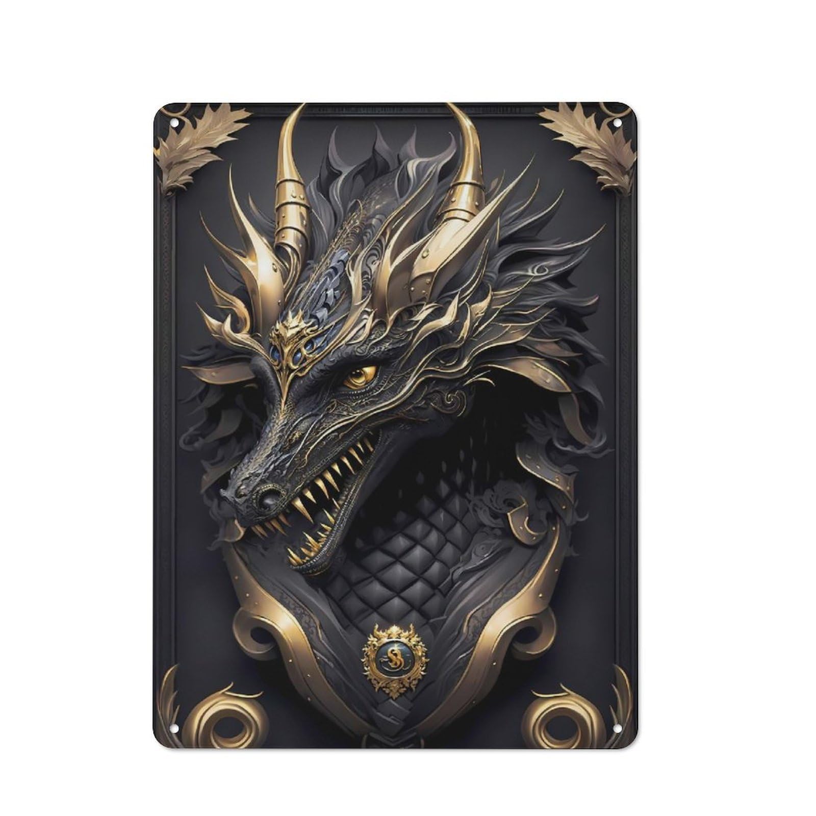 Modern Retro Metal Wall Art Sign 40x30cm Featuring The Sovereign Dragon, Urban Room Decor for Workspace, Cafe, Hallway Or Garage