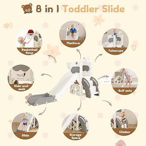 Miniatura 3 de Tobogán 8 en 1, tobogán interior para niños pequeños de 1 a 3 años y juego para interiores y exteriores, con almacenamiento, escalador, telescopio,