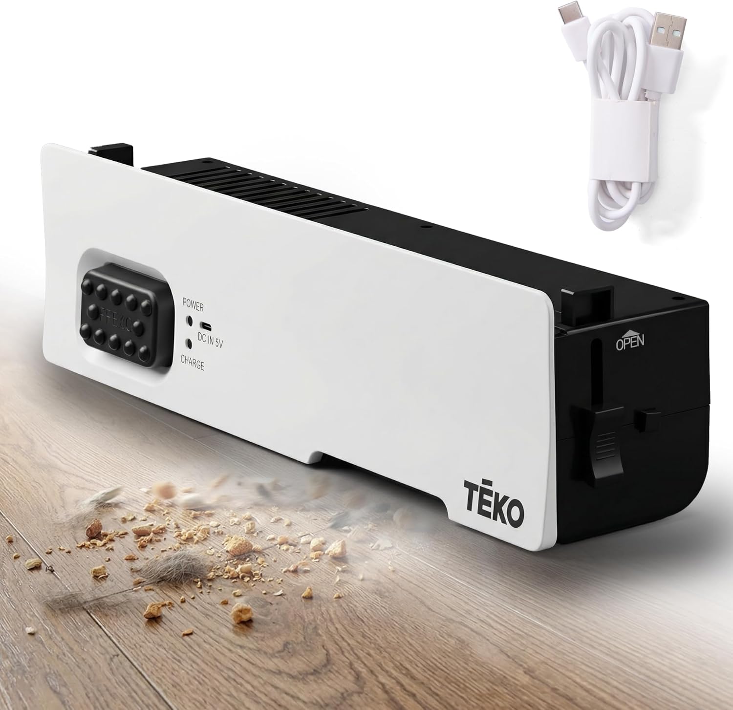 Teko Under-Counter Toe Kick Automatic Vacuum System, Cordless Strong-Suction Vacuum Dustpan for Collecting Floor Debris, Pet Hair, Crumbs & Dust, Slim Under-Cabinet Design – Easy to Operate - White