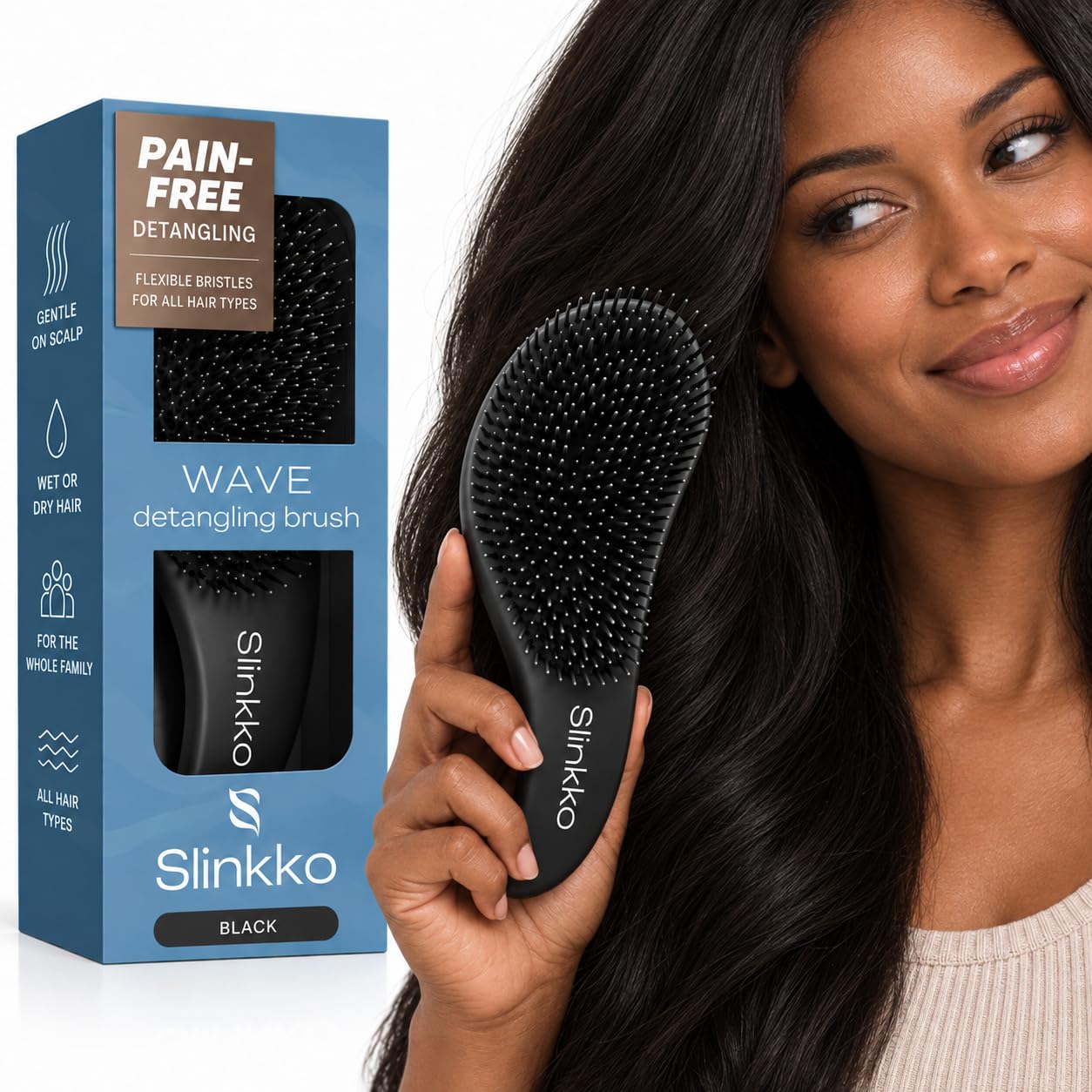 Detangler Brush, Curly Hair Brush for Women, Men & Kids - Wet & Dry Detangling Hair Brush for Curly, Thick, Fine & Wavy Hair - Anti-Breakage Wave Brush, Pain-Free Hairbrush, Onix Matte