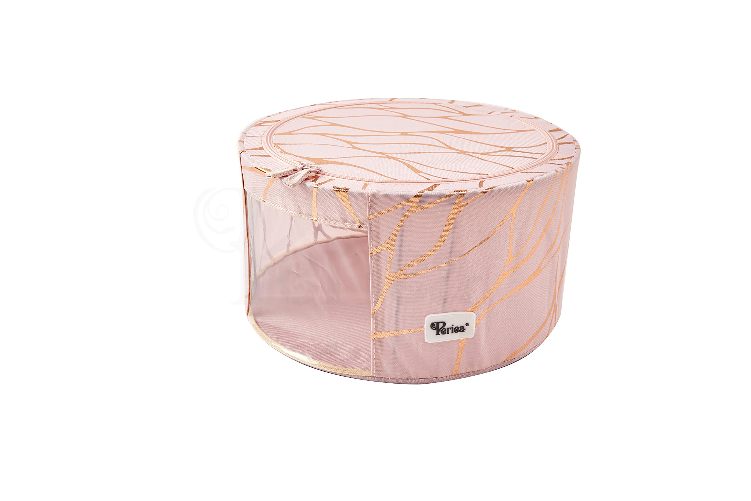 Periea 'Abby' Round Home Storage Boxes with Zip Lids, Front Window & Folding Steel Frame (Rose Gold, Small) — image 1