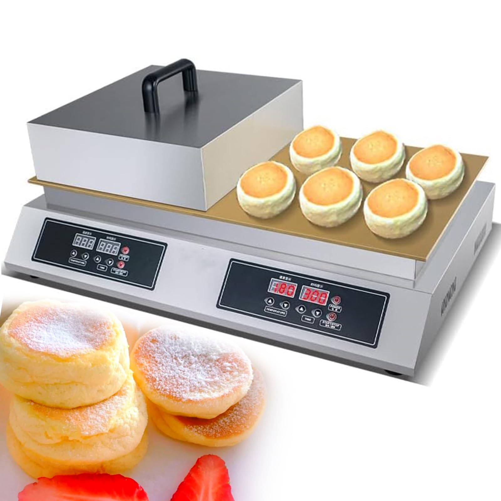 KJZQXYX Electric Souffle Machine,Commercial Pancake Souffle Maker,Dorayaki Baker Muffin Making Machine,with Copper Heating Plate/Temperature (Double Board)