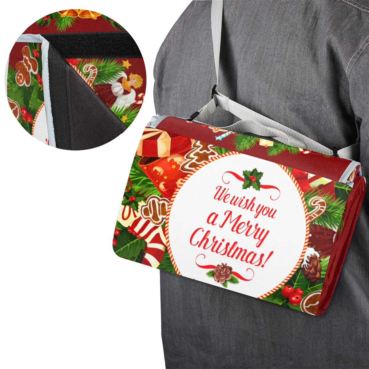 TropicalLife Natale Felice Picnic Coperta Inverno Natale Quadrato Impermeabile Pieghevole Indoor Outdoor Tappeti Mat per Spiaggia Campeggio Parco Famiglia Gathering Attività