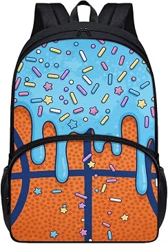 Kids Backpack for Boys Girls Elementary Students Bookbag Middle School Bag Lightweight Children Travel Bag Backpacks Laptop Bag,17 Inch, Basketball Ice Cream