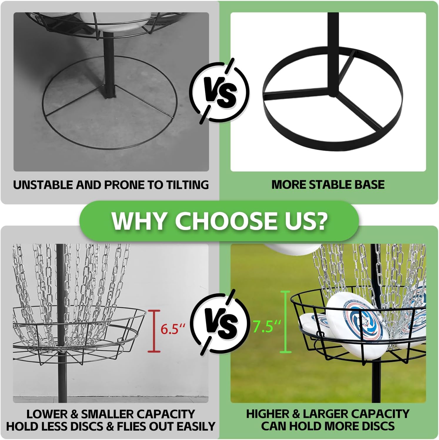 Disc Golf Basket Portable Disc Golf Target with Heavy Duty 24-Chains Disc Golf Course Basket Come with Carry Bag