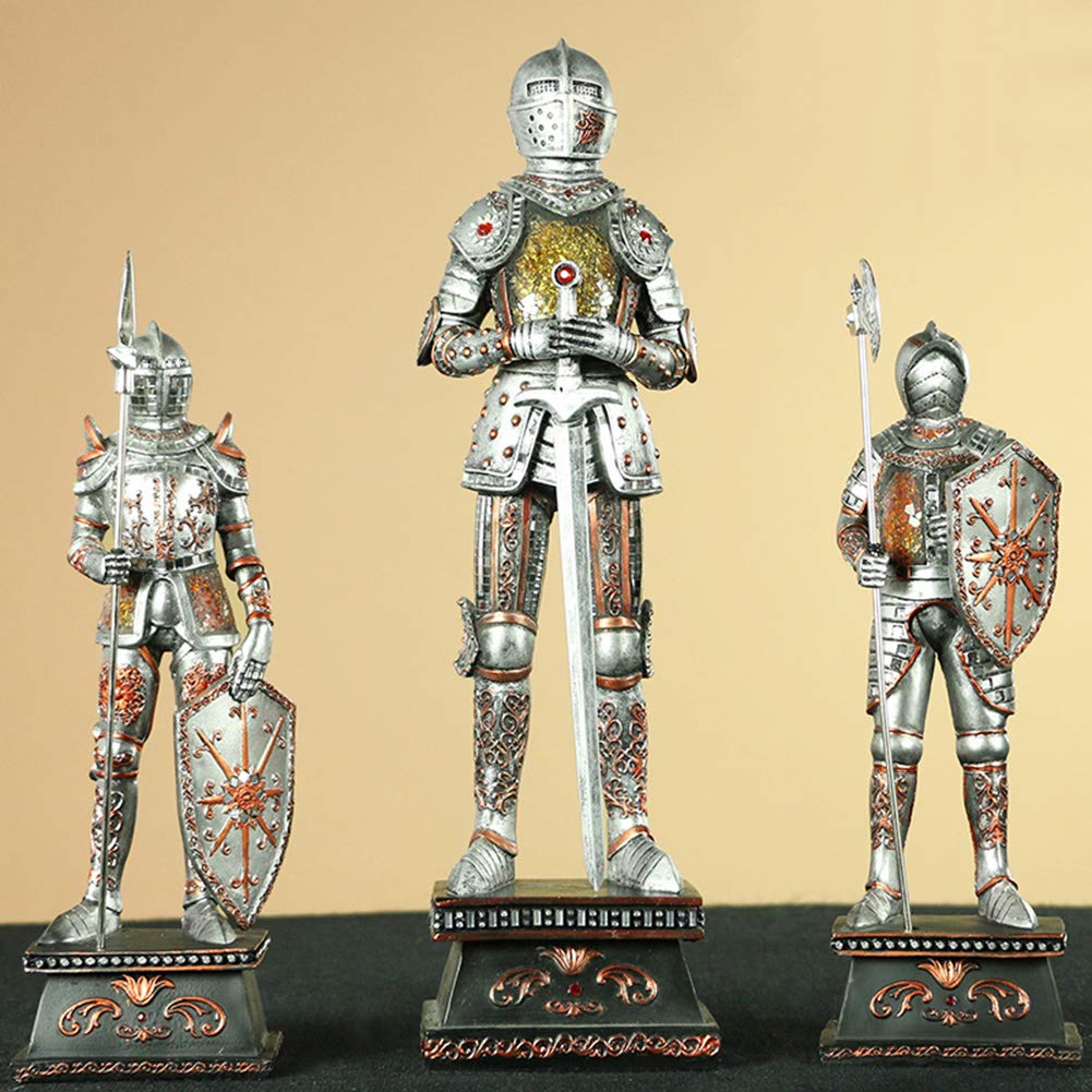Średniowieczna statua szermierza, rycerz garnitur zbroi rzeźba wystrój rycerz figurka pulpit żołnierz model, C good
