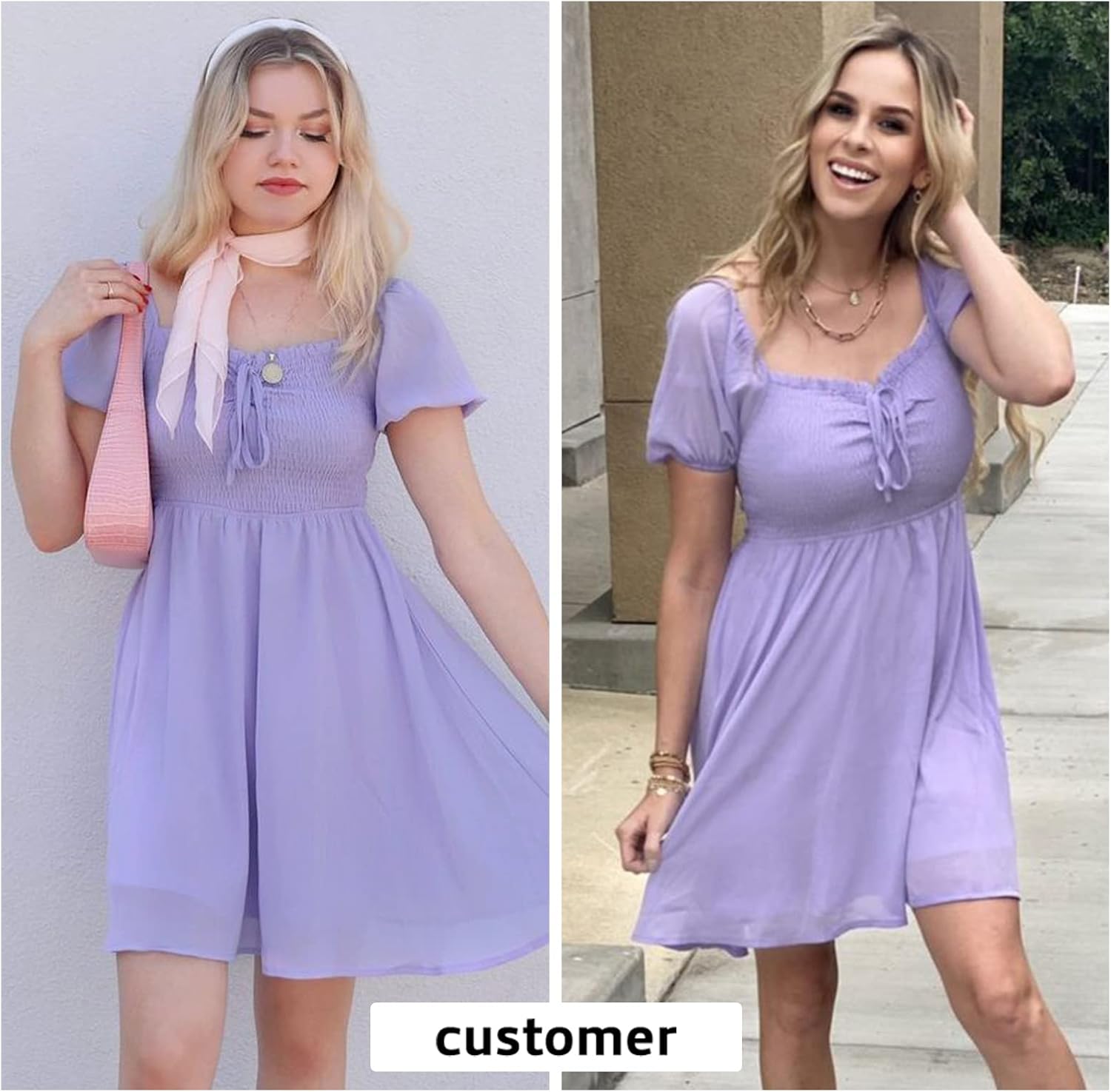 Byinns Women's Sweetheart Neckline Dress Smocked Sundress Puff Short Sleeve Drawstring Dresses - Image 4