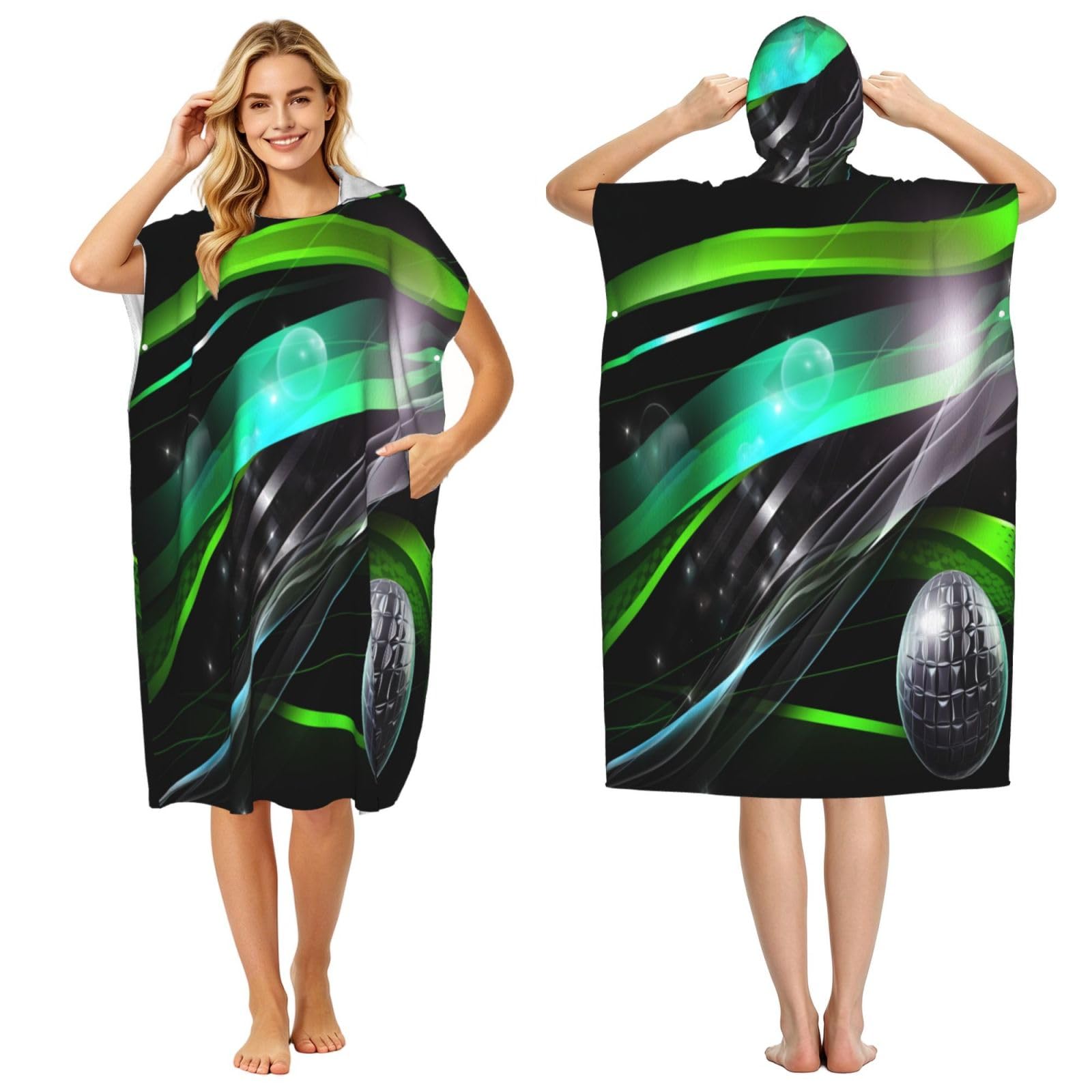 KLGRTJHK Three-Dimensional Line Adult Hooded Beach Poncho Towel 43"X35"