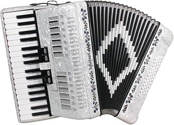 SM3448 Piano Accordion w/Free NAC-4872 Roll Away Case, a $160 Value. 34 Key, 48 Bass, Leather Harness Straps also included. White Pearl