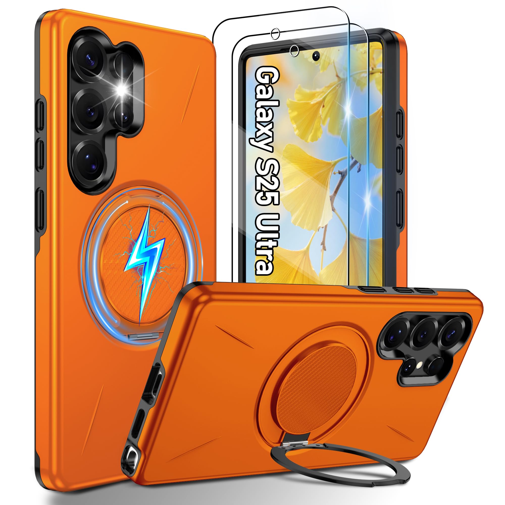 Gritup für Samsung S Serie Gehäuse [Kompatibel mit MagSafe Zubehör]: 2 Stück HD-Bildschirmschutz, eingebauter Kickstand, Dual Layer Stoßdicht, Kamera Guard, Samt Touch