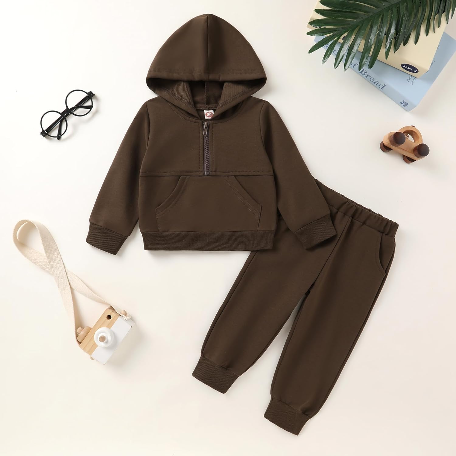 Happy Town Baby Clothes for Girls Boys Solid Color Half-Zip Sweatshirt and Sweatpants Outfits Set Fall Toddler Sweatsuit - Image 2