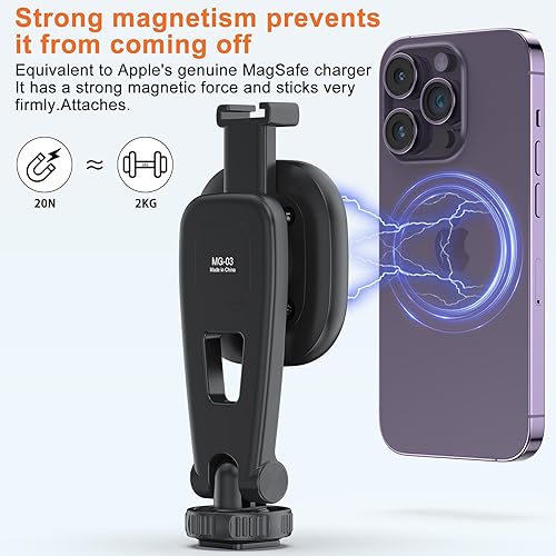 Miniatura 3 de VRIG Trípode magnético para teléfono celular, compatible con MagSafe, TP-06+MG-03 Trípode para teléfono de 21.6 pulgadas extensible magnético selfie