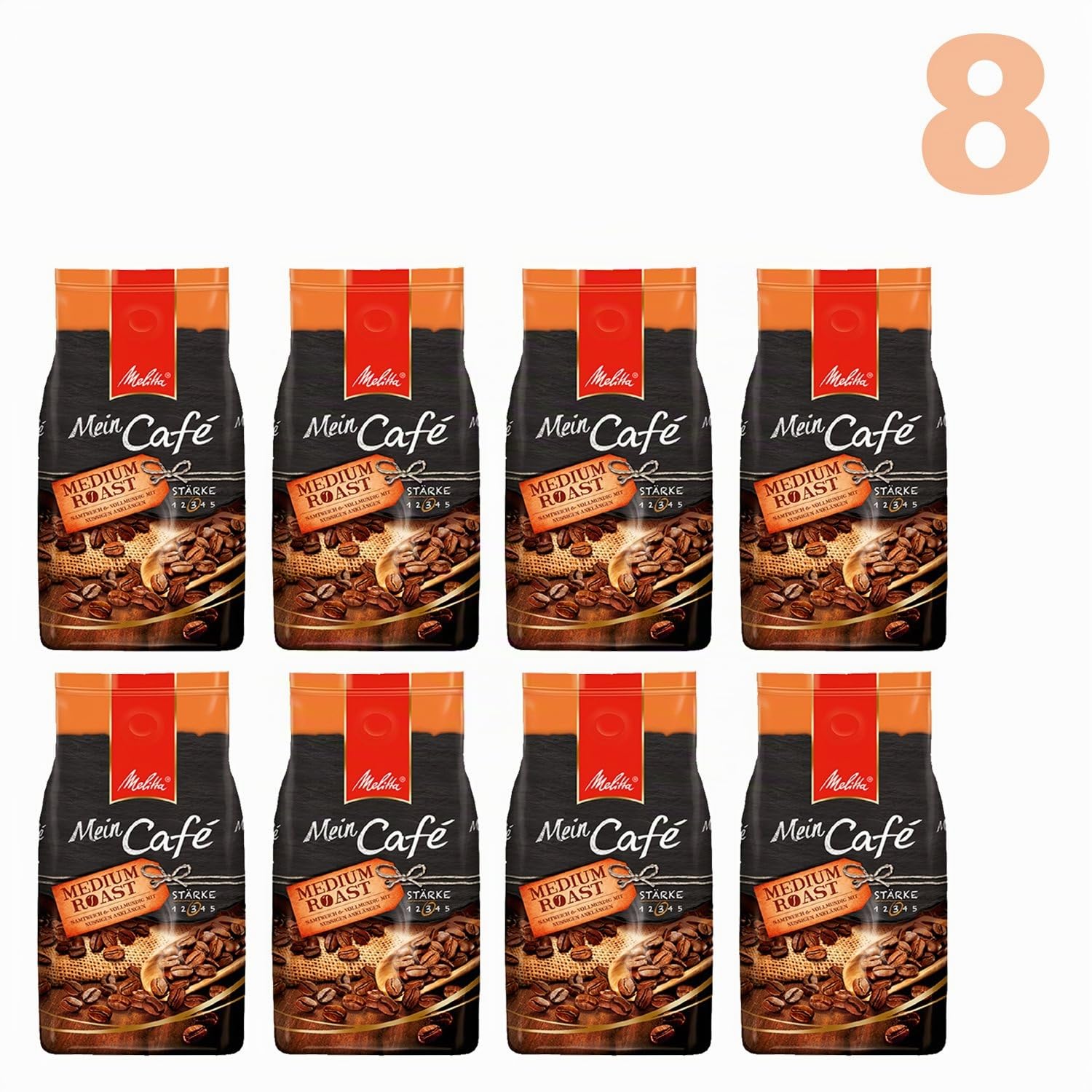 Melitta Mein Café Medium Roast, Kaffeebohnen, 8x 1000g (8000g) - Kaffee mit leicht nussiger Note!