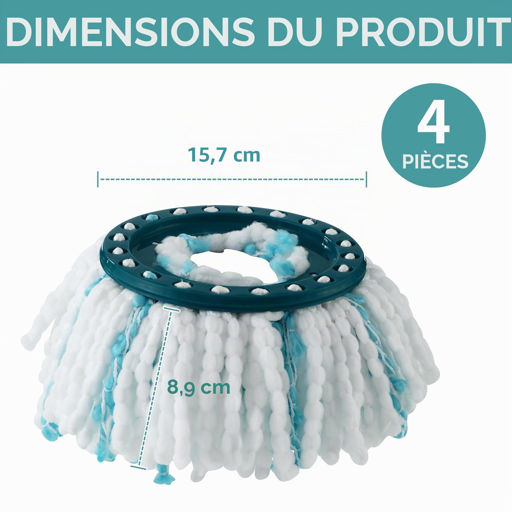 HAOYULUO 4 têtes de rechange utilisées pour Leifheit Clean Twist Mop ,blanc,pour tous les types de sols