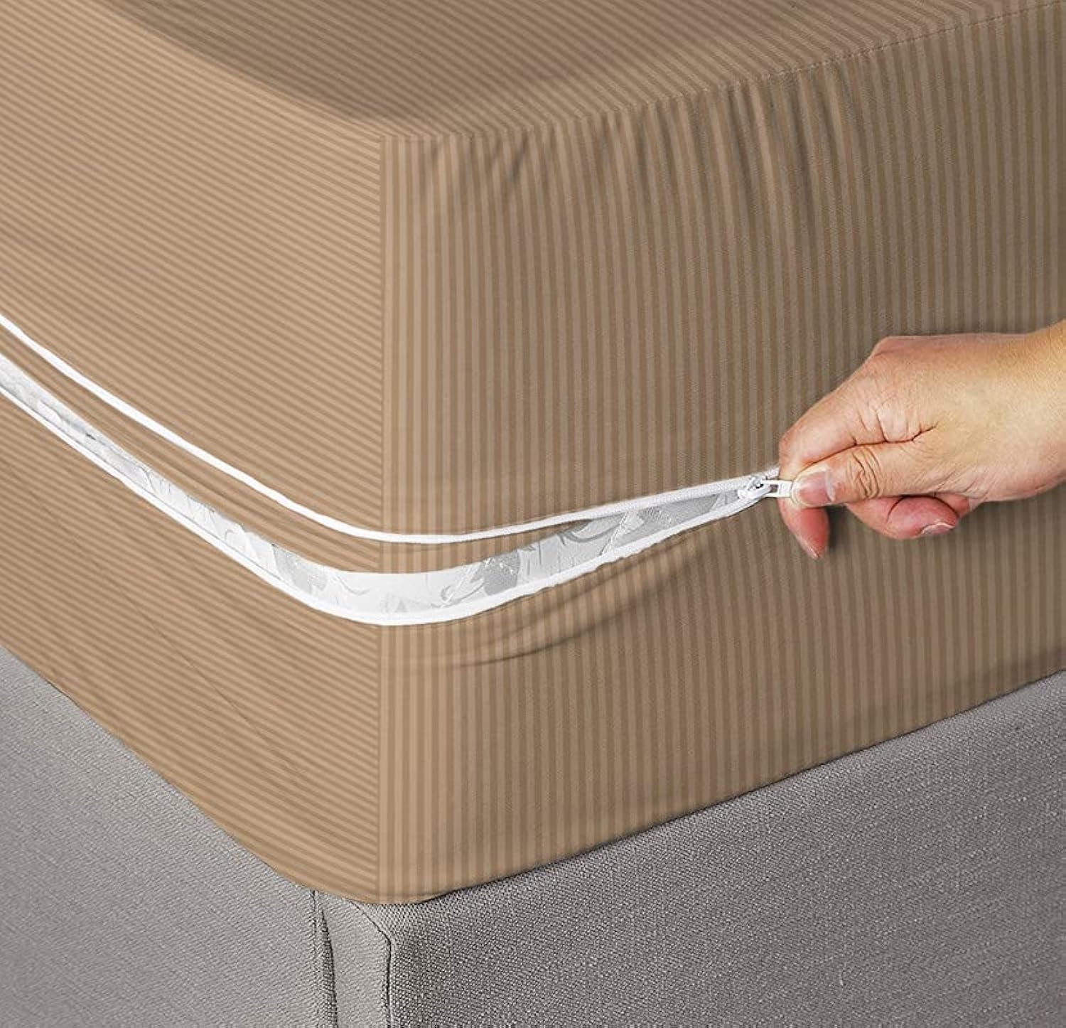 BSB HOME Premium Cotton Mattress Cover/Protector with Zipper Chain|Provides All Around Protection with 360° Encasing |King - 78x72+6 inches (6.5x5 ft) - Pack of 1 - Beige-image-40