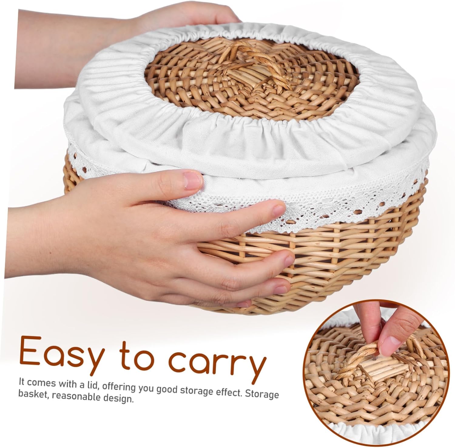 1pc Woven Craft Bread Basket Lid Multipurpose Storage Basket for Fruits Snacks and Pastries Compact Design for Kitchen Countertop and Pantry Elegant Lining for Home and Restaurant