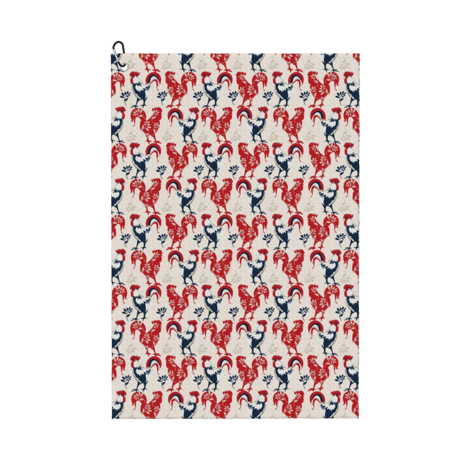 AOOEDM Roosters Print Golf Towel with Carabiner Clip Absorbent Microfiber Golf Towel for Cleaning Golf Ball Club Putter Iron for Golf Bag Trolly Belt Loop 16" X 24"