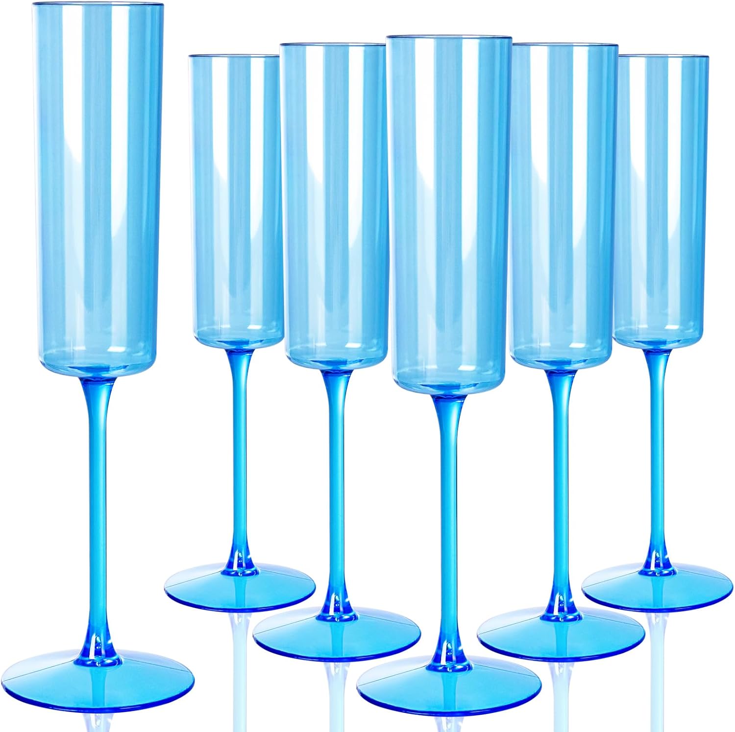 YOUBET 24 Pack Blue Champagne Flutes Plastic - 6 Oz Clear Blue Champagne Glasses - Disposable Plastic Wine Toasting Glasses for Party Birthday Anniversary Wedding & Celebrations